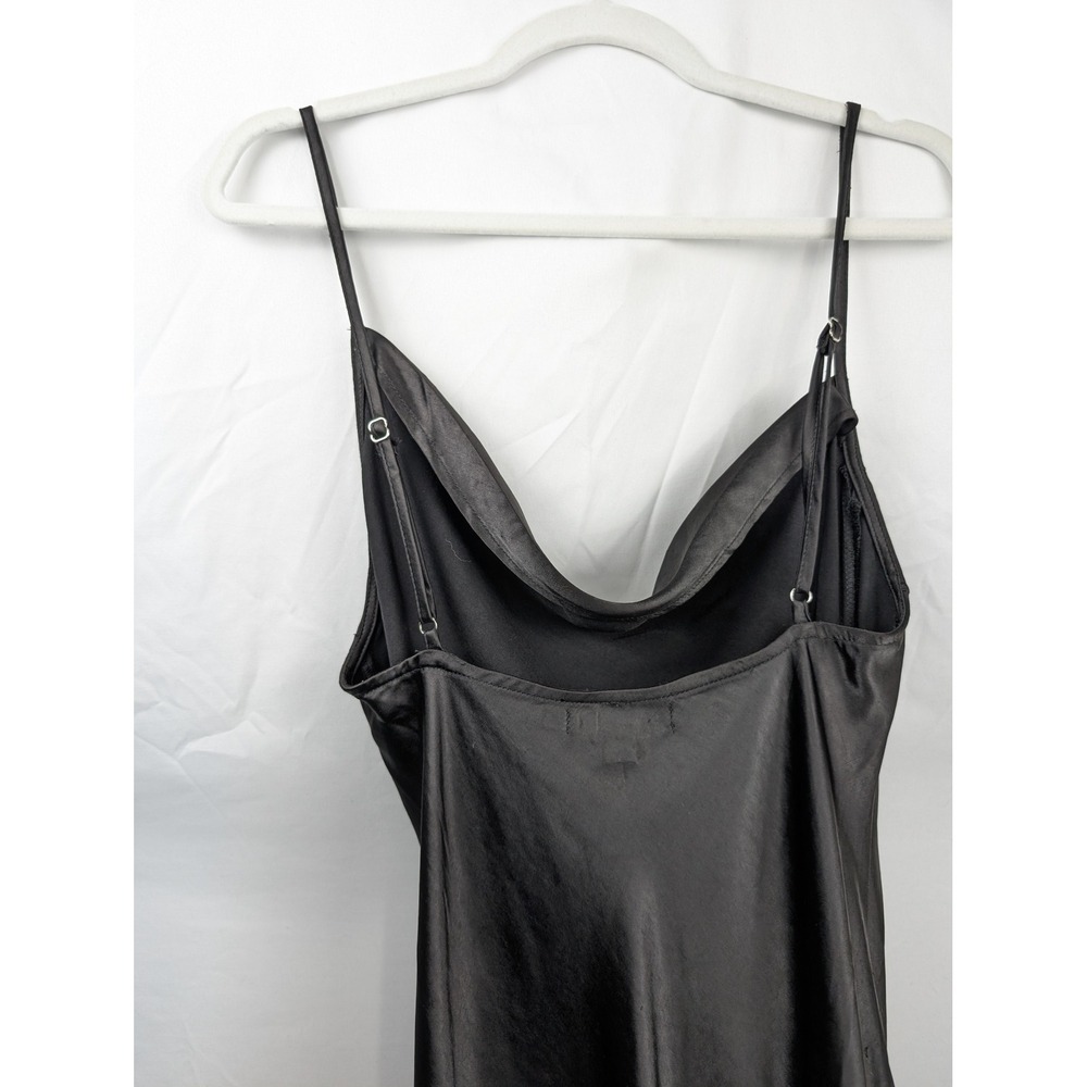 Y2K Whimsigoth Satin Cowl Neck Maxi Slip Dress Sz M Black Dark Romantic Leg Slit - Picture 7 of 11